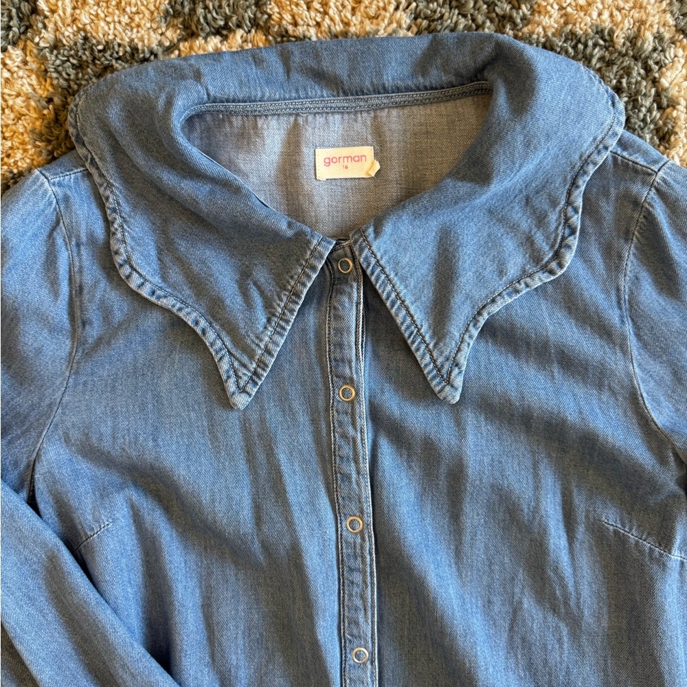 Gorman Indigo Denim Blouse with Statement Collar